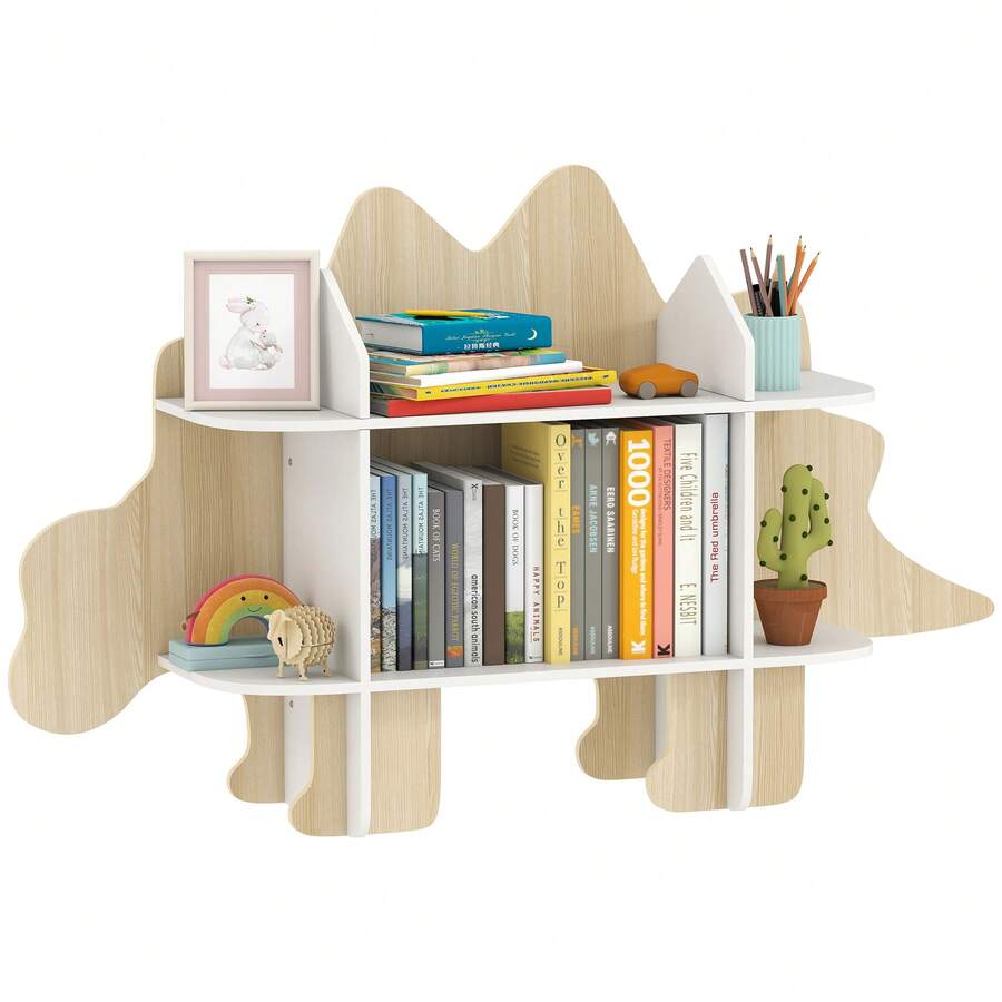 Kinderboekenkast, opbergmeubel voor speelgoed en boeken, 6 vakken, 120x28x72,2 cm, naturel hout - A - Bekijken 1