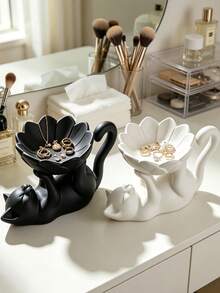 Minimalist Lying Cat Lotus Jewelry Tray, Four Paw Cat Jewelry Storage Tray, Small Item Storage Organizer, Jewelry Storage, Multi-Purpose Desktop Decor, Suitable For Jewelry, Keys, Wireless Earphones, Storage, Suitable For Placing Miscellaneous Home Decor, Commemorative Gift, Birthday Gift - Multicolor - View 8