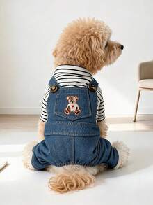 PETCIRCLE 1 Buah Pakaian Hewan Peliharaan Anjing Kecil Anak Anjing Lucu untuk Jalan-jalan Sehari-hari Motif Garis-garis Beruang Teddy Jumpsuit - MultiWarna - View 1
