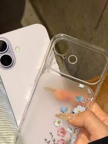 Pink & Blue Ditsy Floral TPU Transparent Pattern Phone Case Compatible With Apple 18/18Pro/18ProMax/17/17Pro/17ProMax/16/16Pro/16ProMax/15/15Pro/15ProMax/14/14Pro/14ProMax/13/13Pro/13ProMax/12/11 Fashionable Fresh Design Shockproof Minimalist Full Coverage Protective Cover High-Quality Shock-Absorbing Durable Gift For Friends Women's Daily Essential Phone Accessory - Clear - View 5