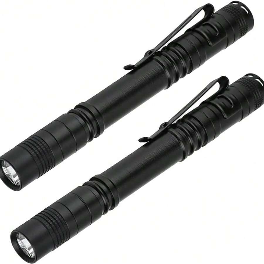 2pcs Mini LED Pen Light Flashlight, Compact High Brightness Aluminum Alloy Flashlight With Belt Clip, Suitable For Outdoor Camping, Hiking, Fishing, Daily Use, AAA Battery Powered, Batteries Not Included