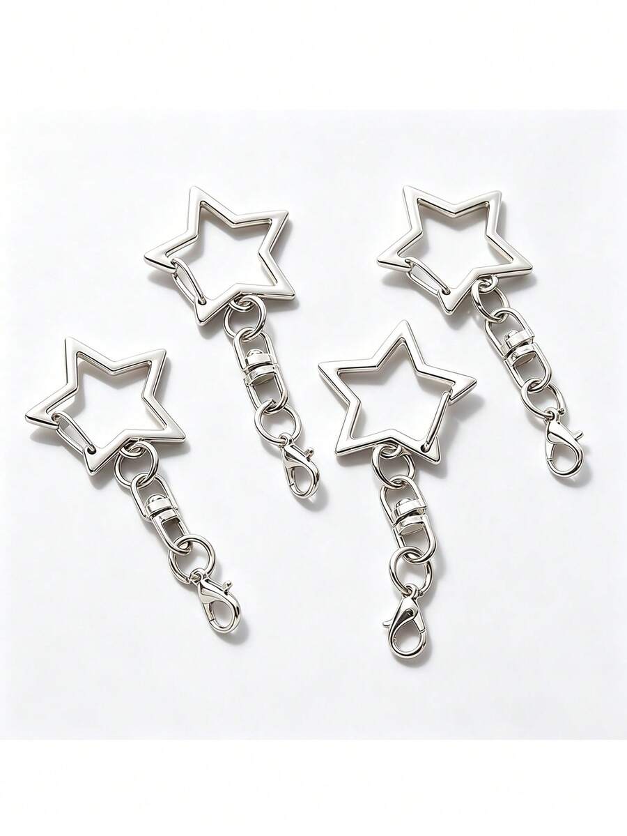 30/50PCS Star-Shaped Keychain Clips, 4 Colors Star-Shaped Lobster Clasp, Alloy Lobster Claw Clasp With Rotating Hook Ring And Spring Gate Ring, Suitable For DIY Crafts, Keychain Making And Key Ring Making - Star + Lobster Clasp - View 1