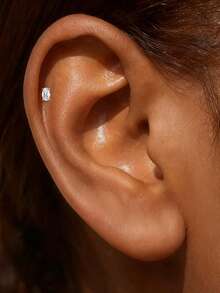 1Pc 925 Sterling Silver Classic Egg-Shaped CZ Nose Stud Hypoallergenic Nostril Body Piercing Jewelry Nose Rings For Women Men Daily Wear & Gifts - Gold - View 6