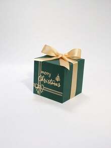 5 hộp quà Noel bọc sẵn hình vuông tối giản với họa tiết ruy băng chéo và thông điệp ngày lễ viết tay, giá đỡ quà mini lắp nhanh cho trao đổi văn phòng, tiệc tối mùa đông, họp mặt gia đình và bàn tiệc lễ hội - 8X8X8cm - Xem 10