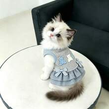 1pc Grey Pet Dress, Casual Breathable Cute Cat/Dog Vest With Bow, Suitable For Teddy Poodle And Other Small Pet Clothing - Grey - View 12