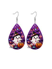 1 Pair Fun Cartoon Ghost Candy PU Leather Dangle Earrings, Cute Halloween Ghost Drop Earrings For Women, Holiday Fashion Jewelry Gift - Multicolor - View 5