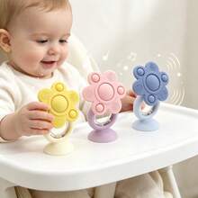 1pc Rotating Flower Rattle With Suction Cup, Silicone Baby Rattle Toy, Can Be Gripped Or Suctioned To Tabletop, Easter Thanksgiving Halloween Christmas Gift (Random Color Beads) - Multicolor - View 4