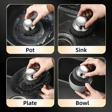 Multifunctional Stainless Steel Wire Pot Brush With Handle, Fine Steel Wire Ball Cleaning Brush For Kitchen Iron Pots, Soup Pots, Stoves, Sinks, Stain Removal, Easy Rinse, Reusable, Non-Deforming Household Dishwashing Cleaning Tool - 2pcs - View 4