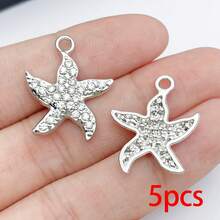 5/20pcs Silvery Ocean Charms Rhinestone Shell Starfish Mermaid Tail Dolphin Jellyfish Pendant For DIY Bracelet Necklace Jewelry Making Findings - Multicolor - View 29