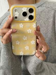 Ins Style Yellow Plaid Bow & Floral Phone Case, Compatible With IPhone 17 Pro Max, Apple 17, 15 Pro, 16 Pro Max, Women's Soft Matte Anti-Drop Protective Shell, 17 Pro Daisy Design - Yellow - View 1