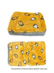 Cartoon Print Fleece Pet Mat, Random Inner Lining Color, Windproof And Warm, Thickened Rabbit Foot Pad, Suitable For Small Pets - A - View 10