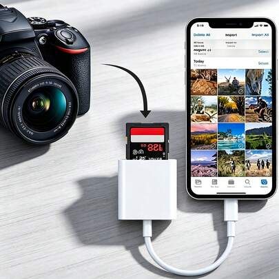 Lector de tarjeta SD TF, adaptador opcional USB‑C o Lightning OTG para tarjeta de memoria, plug and play sin controladores, transfiere fotos y videos de la cámara al teléfono