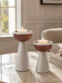 1pc Rustic Silver Hammered Candle Holder, Farmhouse Table Centerpiece For Living Room Dining Mantel Home Decor - Silver - View 6