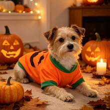 1pc Halloween Pumpkin Head New Style Dog Clothes T-Shirt With Sleeves, Breathable And Comfortable - Orange - View 9
