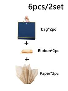 1/3/6/12pcs Set (Gold Ribbon + Blue Gift Bag + Paper Bag) Blue Gift Bag With Gold Trim And Handle, Paper Gift Bag, Shopping Bag, Gift Bag With Bow Ribbon, Suitable For Wedding, Birthday, Valentine's Day, Christmas - Multicolor - View 13