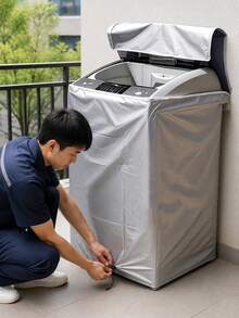 Gray Pulse-Type Washing Machine Cover, Foldable For Storage, Suitable For Most Top-Loading Washing Machines, Ideal For Appliance Protection On Balconies/Outdoors/Laundry Rooms. - Multicolor - View 2