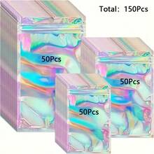 150pcs Holographic Storage Bags, 3 Sizes, With Transparent Tool Bag, Jewelry Display And Packaging Supplies Window, Sealable Bags, Storage Zipper Bags, Jewelry Gift Small Pendant Packaging Bags - Multicolor - View 8