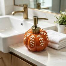 Halloween Thanksgiving Pumpkin Soap Dispenser, Orange Ceramic Liquid Hand Soap Bottle, Refillable Pump Head Lotion Container, Farmhouse Style Autumn Decor, Suitable For Bathroom Kitchen Bedroom Countertop - Multicolor - View 9