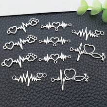 10/20pcs Silvery Heartbeat Link Connectors Mixed Heart Paw Print Infinity Alloy Connector Charms For DIY Bracelet Necklace Jewelry Making Findings - Silver - View 3