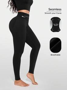 Women's Solid Color High Waist Fashionable Fitness Shaping Leggings - Black - View 4