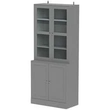Vitrinekast, opbergmeubel met 6 planken en 4 deuren (waarvan 2 van gehard glas), verstelbare planken, grijs - A - Bekijken 2