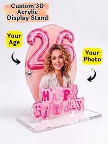 Custom Personalized 3D Acrylic Birthday Display Stand, Personalized Photo And Age Number Standee, Christmas, Single Party, Home Decor, Party Decoration, Happy Birthday Custom Desktop Decor, Birthday Party Gift Personalized Photo Acrylic Standee - Multicolor - View 4