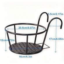 1/2 Iron Hanging Flower Pot Rack, With Hook Flower Pot Holder, Flower Pot Container, Metal Plant Hanging Basket Rack, Hanging Flower Rack, Flower Pot Container Accessories, Flower Rack Shelf, Suitable For Fence, Patio, Balcony, Outdoor Plant Hanging Pot Rack, Round Iron Railing Balcony Succulent And Greenery Plant Flower Pot Rack - A - View 4