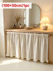1pc French Country Semi-Sheer Ruffle Edge Cabinet Curtain Half Curtain, Suitable For Daily Home Kitchen Cabinet, Living Room, Bedroom, Holiday Party, Cafe, Restaurant Decor Atmosphere - Beige - View 11