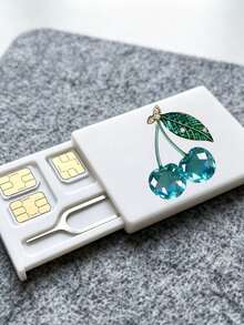 Crystal Cherry Print Card Holder, SIM Card Pin Slot, Comes With SIM Card Pin. Cherry Print Portable SIM Card Storage Box, Phone Card Holder, SIM Card And SD Card Storage Box, Travel Storage Box, Compact And Lightweight, Anti-Loss And Durable, Anti-Drop And Durable, Suitable For Smartphones, Tablets And Other Devices To Store SIM Cards/SIM Card Pins, Ideal Choice For Storing Backup SIM Cards When Changing Phone Numbers And Also A Great Gift. Suitable For Back To School Season, Teacher's Day. - Multicolor - View 6