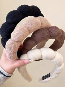 4 Stücke Damen Bubble-Schwamm Frottee Stirnbänder, weiche gepolsterte breite Wolken-Haarbänder, rutschfeste Make-up- und Haarwäsche-Haarbinden, geeignet für tägliche Haut- und Haarpflege-Accessoires für Frauen und Mädchen - Verschiedenfarbig - Übersicht 2