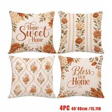 4er Set Herbst Blumen Vintage Chrysanthemen Vertikale Streifen Karomuster Kissenbezüge [Kissenfüllung nicht enthalten], 40*40cm/45*45cm/50*50cm, [Einseitiger Muster] Hergestellt aus Polyestermaterial Home Sweet Home Segne unser Zuhause Blumen Text Kissenbezüge Raumdekoration, Heimdekoration, Schlafzimmerdekoration, Raumdekoration für Sofa, Wohnzimmer, Schlafzimmer, Auto, Büro, Hotel, B&B Dekoration Kissenbezüge Perfektes Geschenk für Familie und Freunde - Verschiedenfarbig - Übersicht 12