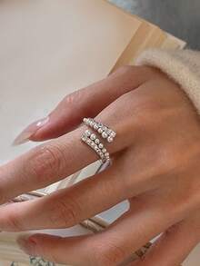 1pc Casual Elegant Curved Cubic Zirconia Ring Suitable For Women's Daily Commute Wear - Silver - View 5