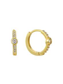 Charm-In أقراط حلقية صغيرة مطلية بالذهب عيار 18 قيراط للنساء مرصعة بالزركونيا المكعبة، مجوهرات رقيقة للاستخدام اليومي والحفلات والزفاف والهدايا - الذهب / الحجر الأبيض - مشاهدة 5