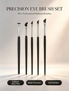 4pcs Multi-Function Eye Makeup Brush Set, Angled, Flat And Sickle-Shaped Makeup Brushes, Suitable For Under Eye Shadow, Lower Eyelash Line And Eyelid Makeup Detail Brushes - Multicolor - View 1