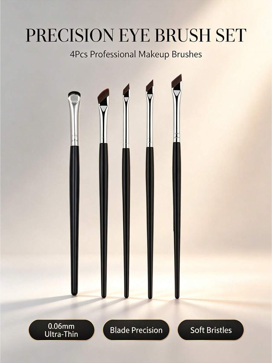 4pcs Multi-Function Eye Makeup Brush Set, Angled, Flat And Sickle-Shaped Makeup Brushes, Suitable For Under Eye Shadow, Lower Eyelash Line And Eyelid Makeup Detail Brushes - Multicolor - View 1