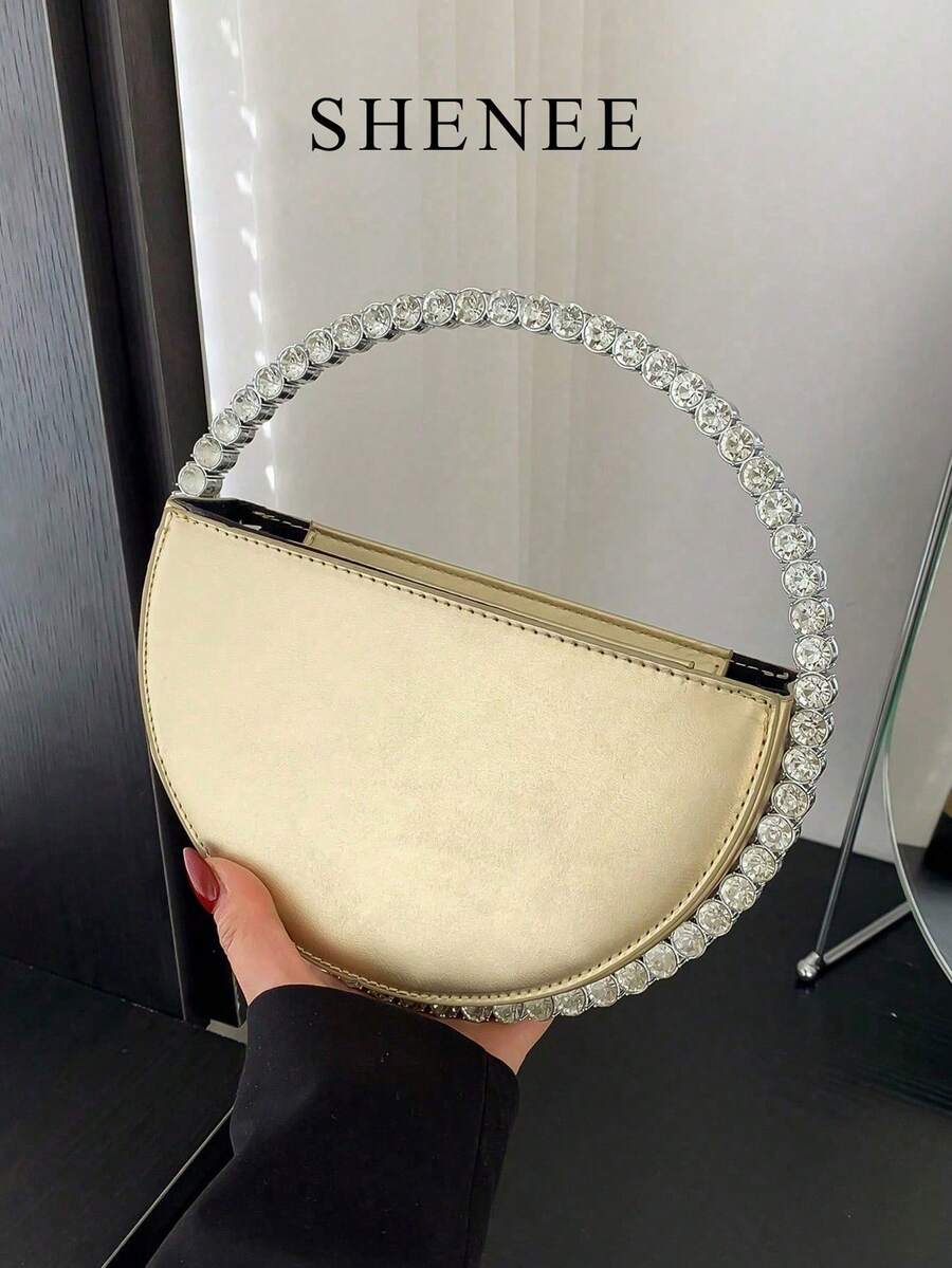 Classic Luxury Style Women's Artificial Leather Round Portable Elegant Elegant Handbag, Suitable For Parties, Dinners, Balls, Weddings - Gold - View 1