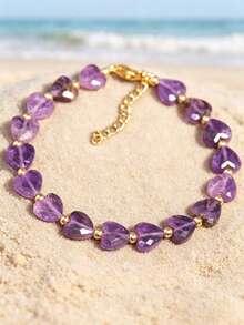 YAUKIA Natural Stone Heart Shaped African Pine &Amethyst Bracelet, Healing Love Gift For Teachers' Day Halloween, Adjustable Jewelry For Women Daily Wear - Multicolor - View 2