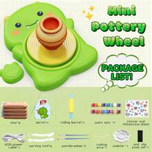 Mini Pottery Wheel Machine Kit For Beginners Kids With Light, Electric Ceramic Wheel With Pedal And Painting Kit, Adjustable Speed, Rotating DIY Tools - Green - View 2