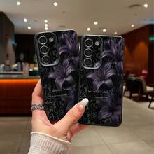 1pc TPU Material Mysterious Lace Dark Pattern Purple Lily Scripture Design Phone Case Suitable For IPhone 17 Pro Max/17/16 Pro Max/15/13/12/11/ S20 FE/A15/S24/A55/ Note 11/Note 12/Note 13 Pro Full Coverage Anti-Fall Soft Shell Phone Protective Cover - Black - View 6