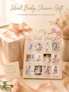 12 Monthly Picture Frame,One Year Birthday Wooden Photo Board, My First Year Milestone Photo Board Baby First Year Wood Sign - Three Pink Bows - View 4
