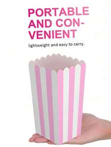 10pcs Pink Striped Popcorn Boxes, Party Gift Bags, Birthday Party Candy Boxes, Movie Theater Snack Containers, Popcorn, French Fries, Chicken Nuggets Back To School Season Decorative Tableware - Multicolor - View 5