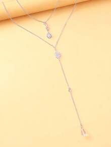 outingfit 1pc Bohemian Gold Rhinestone Flower Back Chain, Elegant Long Back Necklace Pendant For Women, Suitable For Wedding, Beach, Party And Backless Dress - Rhinestone - View 7