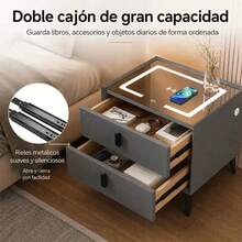 Buró Inteligente Con Luz Táctil Carga Inalámbrica 2 Cajones - Gris - Ver 2