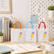 Random Color Back To School Gift Bags Teacher Gift Bags Bulk School Gift Bags With Handle Pencil Notebook Line Pattern Teacher Appreciation Gift End Of School Year Teacher Gift Bags Promotion Retirement Packaging Supplies Suitable For Graduation Season - View 3