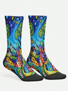 Cool 360° Printed Men's Socks - Streetwear Socks,Painted Black Cat,Famous Art Paintings,Colorful,Funny Socks, Fit Daily, Holiday & Party Occasions - Multicolor - View 2