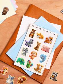 50Pcs Fuzzy Plush Cute Animal Stickers For Kids, Fluffy Dog Cat Panda Tiger Elephant Monkey Decals, Adorable Wildlife Decor For Water Bottle, Phone Case, Laptop, Scrapbook, Planner DIY Craft Projects - Multicolor - View 3