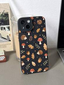 1件裝秋季森林元素刺蝟蘑菇乾果落葉圖案厚款防摔全包覆軟手機殼，適用 11/12/13/14/15/16/17 Pro Max - 彩色 - 查看 3