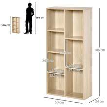 Opbergkast, boekenkast, 7-vakkenrek voor binnengebruik, woonkamer, slaapkamer - 50B x 24D x 106H cm, naturel hout - A - Bekijken 5