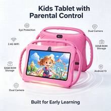 Qetupa Tablet Anak 7 Inci, RAM 2GB ROM 32GB Android 13 Tablet Balita dengan WiFi 2.4G, Perlindungan Mata, WiFi, Kamera, Kontrol Orang Tua, Aplikasi Pra-instal, Game Edukasi - Berwarna merah muda - View 5