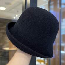 1pc Vintage Acrylic Solid Color Knitted Hat, All-Season Rolled Brim Bucket Hat, Korean Style - Rolled Brim Hat - View 6